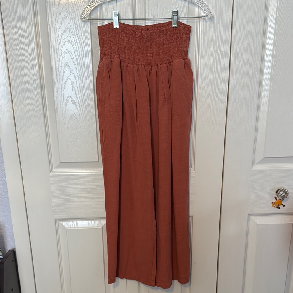 UE Rust Color Wide Leg Pants with Smocked Detail